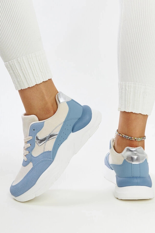 Beżowo-niebieskie sneakersy na...