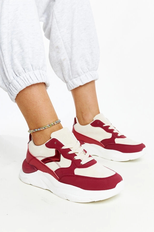 Beżowo-czerwone sneakersy na...