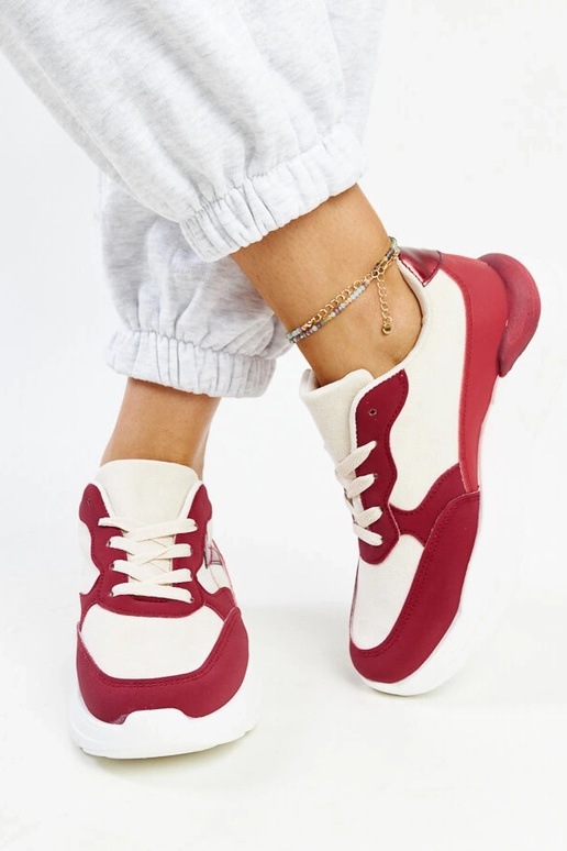 Beżowo-czerwone sneakersy na...