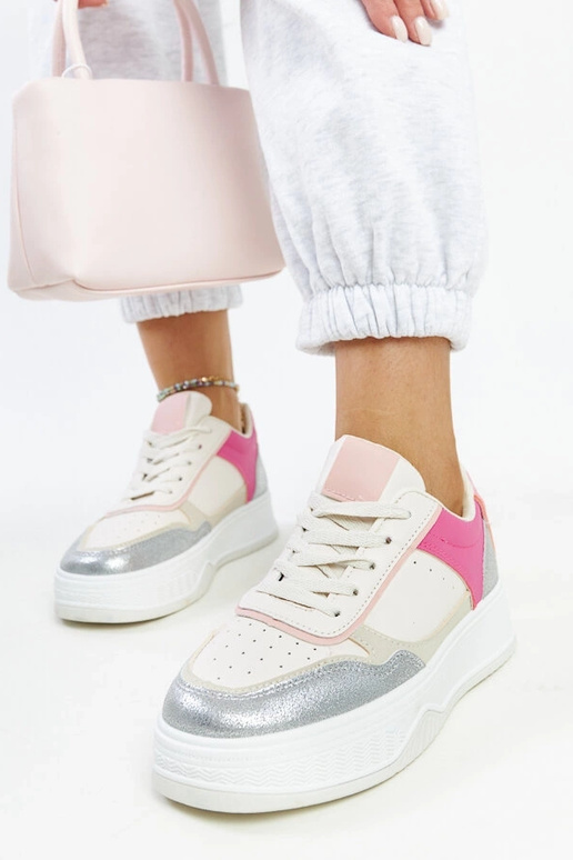 Biało-różowe sneakersy na grubszej...