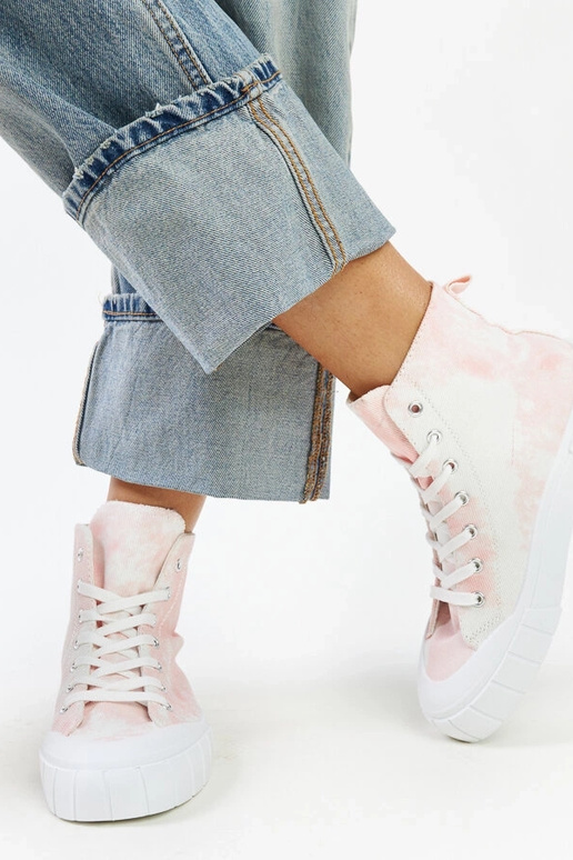 Różowe wysokie materiałowe trampki...