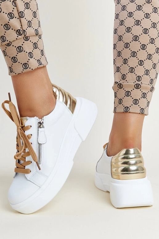 Biało-złote skórzane sneakersy Atyaf