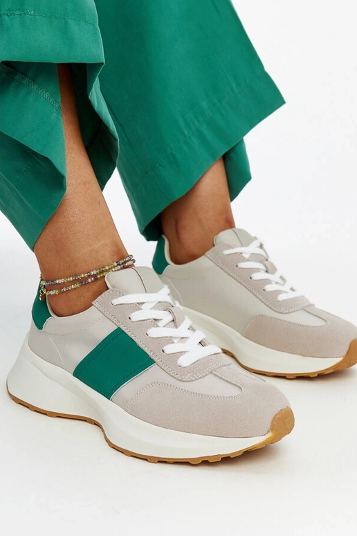 Szaro-zielone skórzane sneakersy Ganim