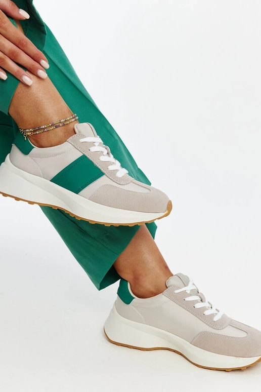 Szaro-zielone skórzane sneakersy Ganim