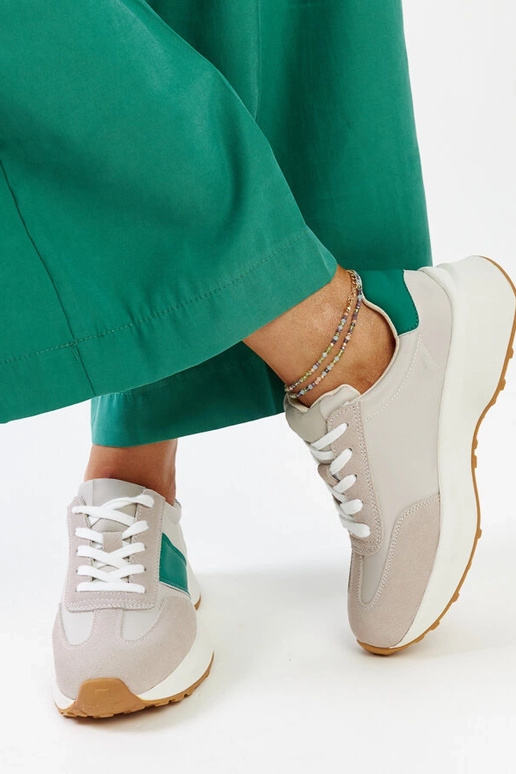 Szaro-zielone skórzane sneakersy Ganim