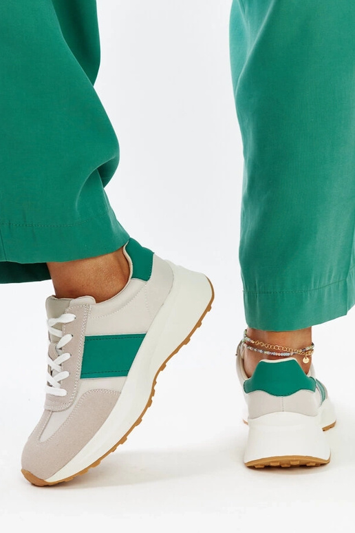 Szaro-zielone skórzane sneakersy Ganim