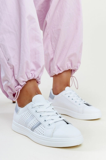 Biało-srebrne sneakersy eko...