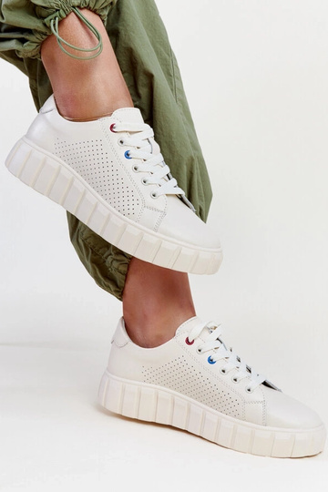 Beżowe skórzane sneakersy... 2