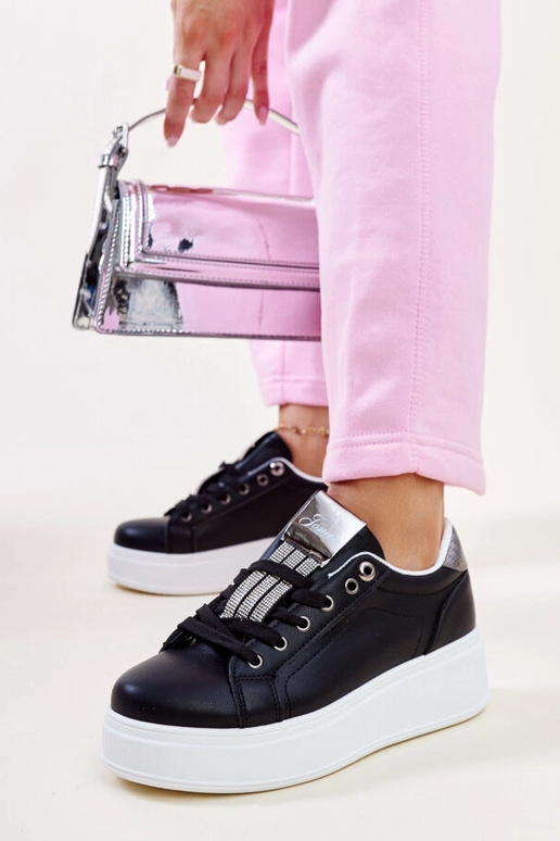 Czarno-srebrne sneakersy z cyrkoniami...