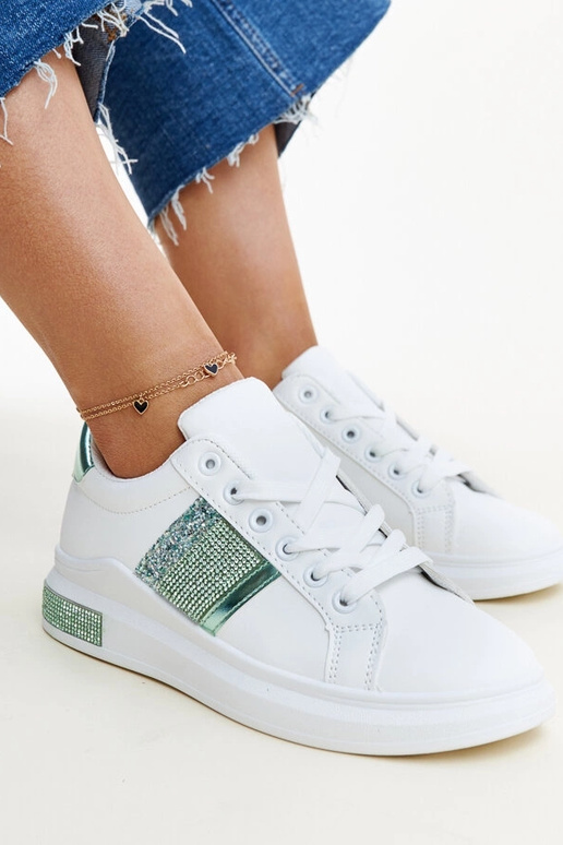 Biało-zielone sneakersy z cyrkoniami...