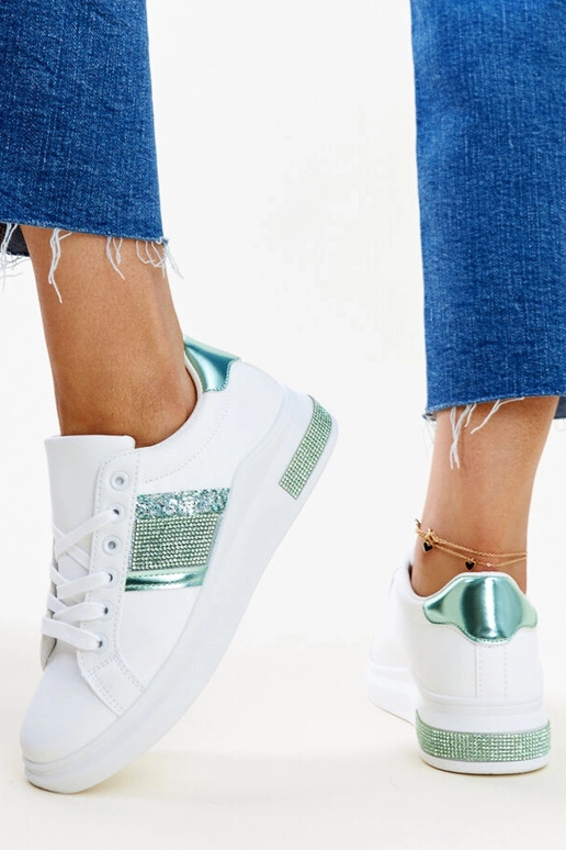 Biało-zielone sneakersy z cyrkoniami...