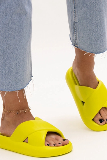 Black sandals on a block...