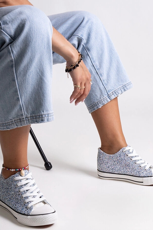 Niebieskie błyszczące wysokie trampki...