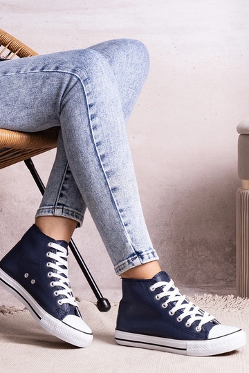Granatowe wysokie trampki z eco skóry Bonifaca