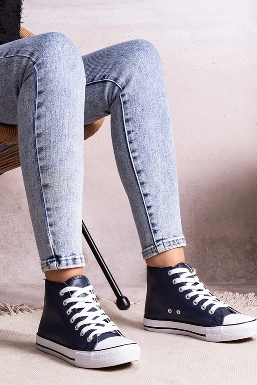 Granatowe wysokie trampki z eco skóry...