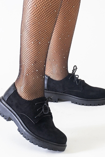 Czarne casualowe sznurowane półbuty z eko-zamszu Kalila