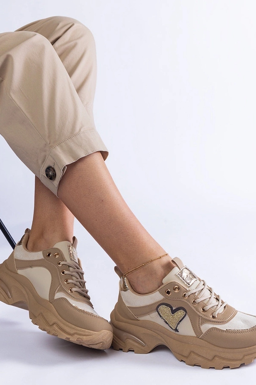 Brązowe sneakersy na platformie z...