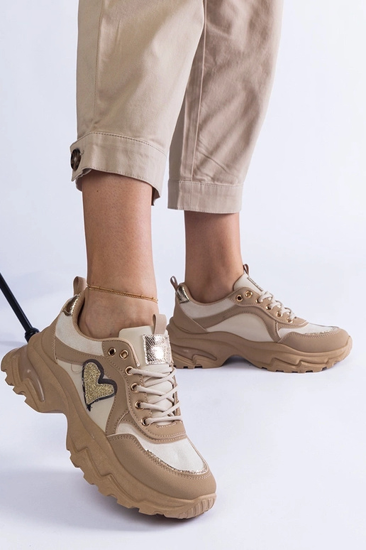 Brązowe sneakersy na platformie z...