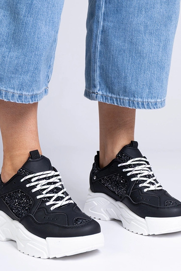 Czarne sneakersy damskie z brokatowymi wstawkami Caraballo 2