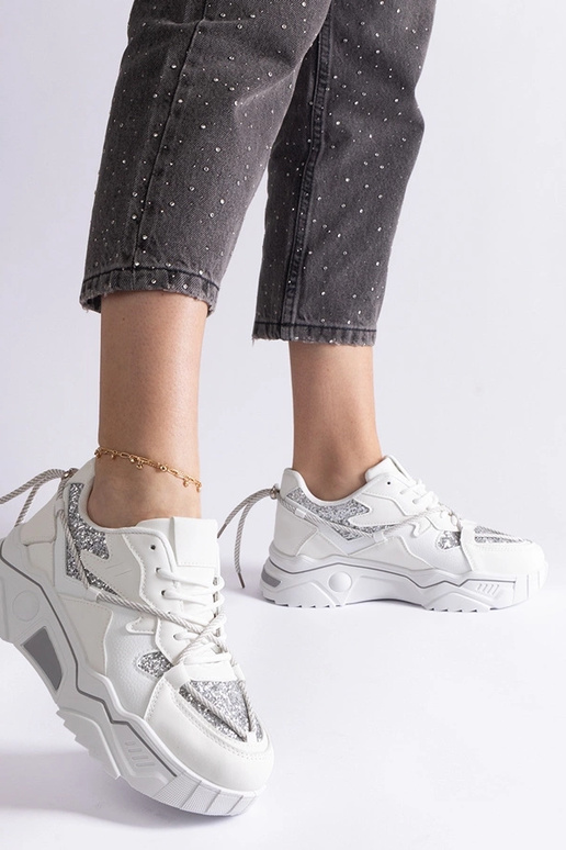 Białe sneakersy damskie z brokatem Agar