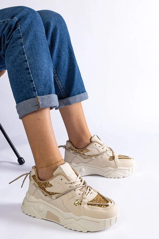 Beżowe sneakersy damskie z brokatem Agar
