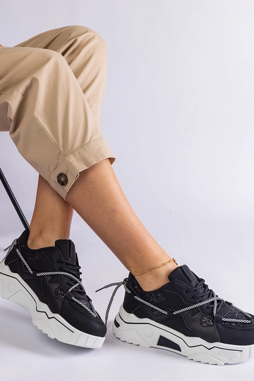 Czarne sneakersy damskie z brokatem Agar