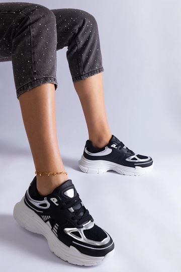 Czarne sneakersy damskie ze srebrnymi wstawkami Gaytan