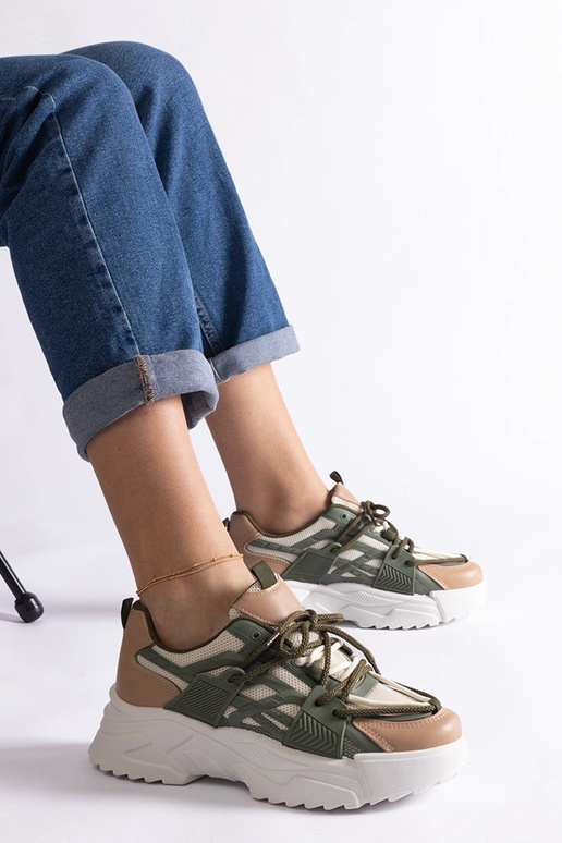 Zielono-beżowe sneakersy damskie Alva Zielono-beżowe sneakersy damskie Alva