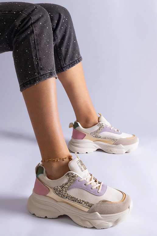 Wielokolorowe sneakersy z brokatowymi... Wielokolorowe sneakersy z brokatowymi...