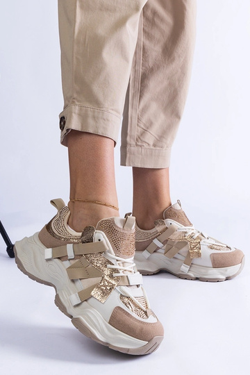 Beżowe sneakersy ze złotymi wstawkami Candra 2