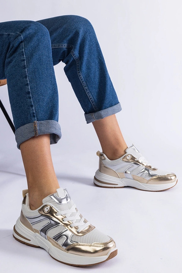 Materiałowe sneakersy sportowe ze złotymi wstawkami Elayne 2