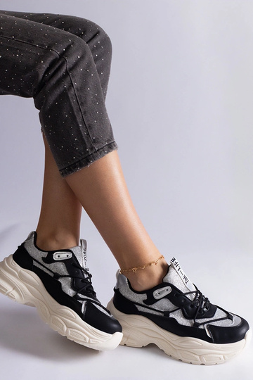 Czarne sneakersy z brokatowymi wstawkami Rigel