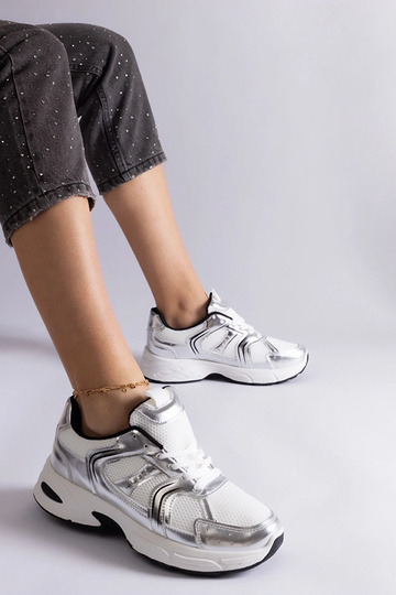 Biało-srebrne sneakersy sportowe Ena