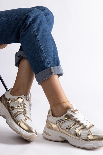 Biało-złote sneakersy sportowe Ena