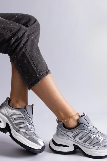 Gemre Buty sportowe damskie srebrne na grubej podeszwie materiałowe wygodne sneakersy Garza 2