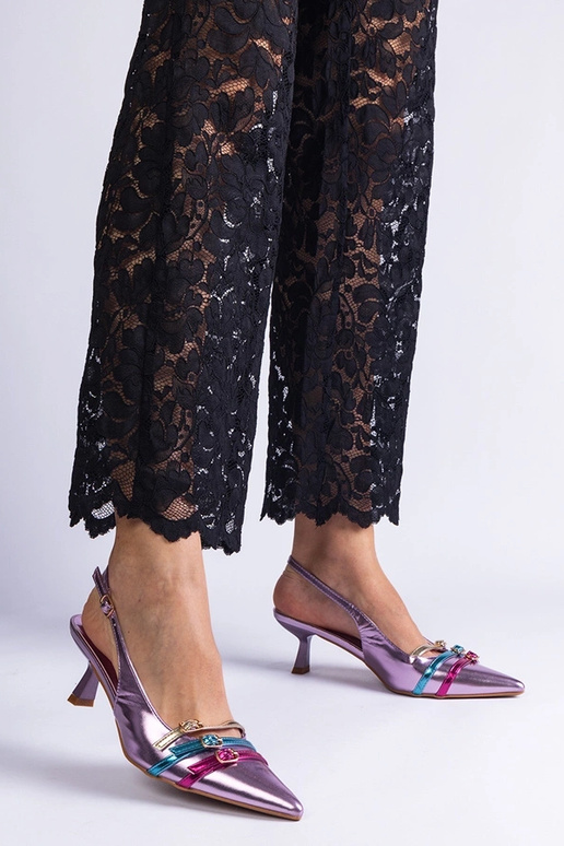 Fioletowe szpilki kaczuszki z otwartą...