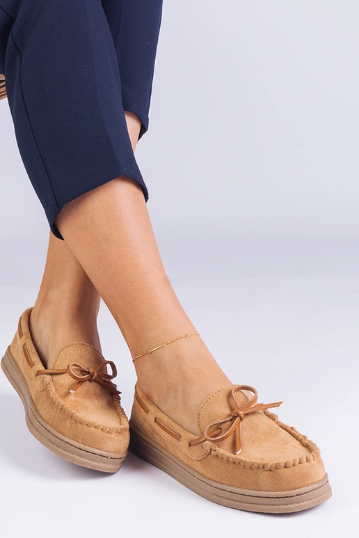 Brązowe damskie mokasyny z ekozamszu... Brązowe damskie mokasyny z ekozamszu...