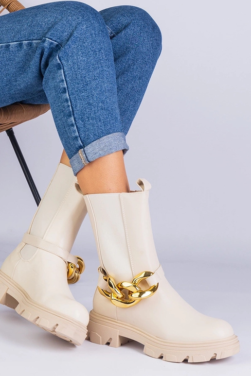 Beżowe botki za kostkę zdobione... Beżowe botki za kostkę zdobione...