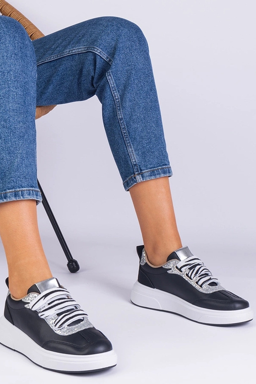 Czarne sneakersy damskie zdobione... Czarne sneakersy damskie zdobione...