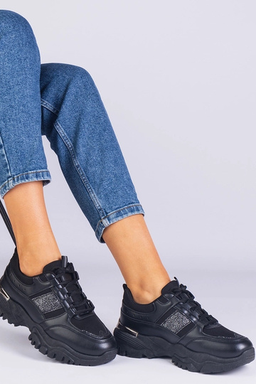 Czarne sneakersy damskie zdobione brokatem Ariella