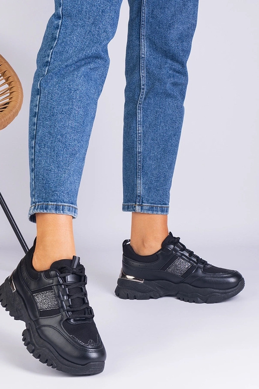 Czarne sneakersy damskie zdobione...