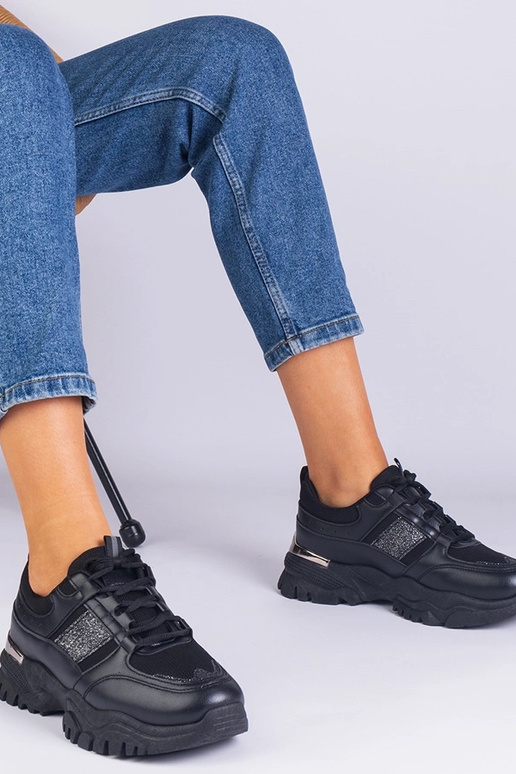 Czarne sneakersy damskie zdobione...