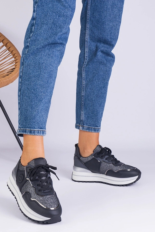 Czarne sneakersy damskie zdobione...