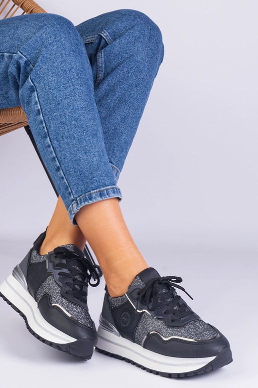 Czarne sneakersy damskie zdobione...