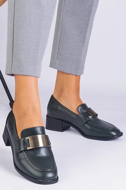 Zielone półbuty damskie na obcasie z... Zielone półbuty damskie na obcasie z...