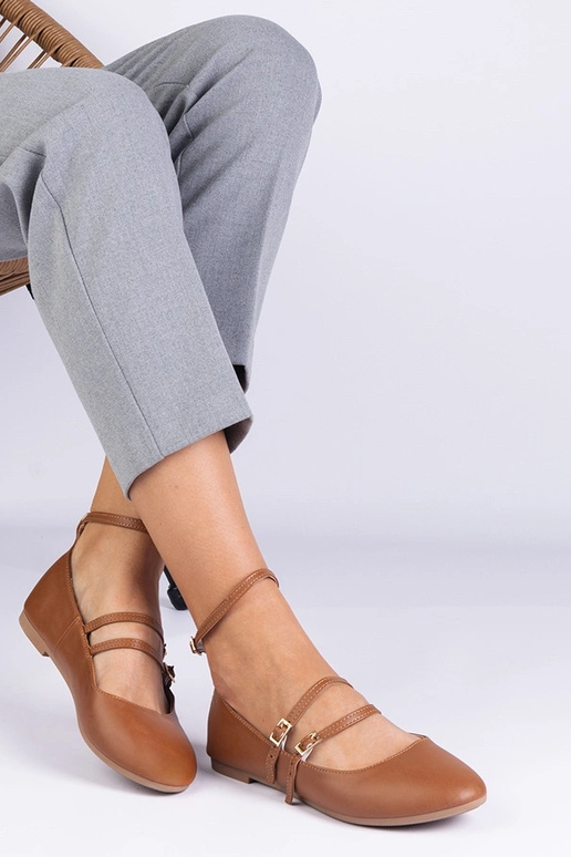 Brązowe balerinki z ekoskóry ze...