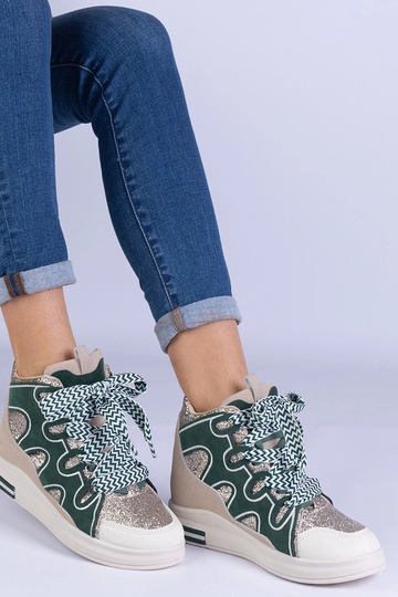 Zielone sneakersy z grubymi sznurówkami i brokatem Gralina
