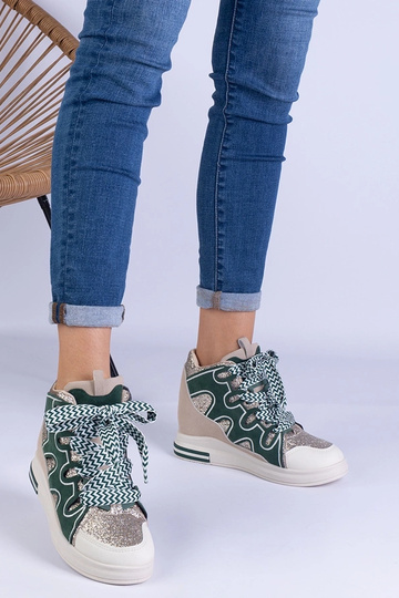 Zielone sneakersy z grubymi sznurówkami i brokatem Gralina 2