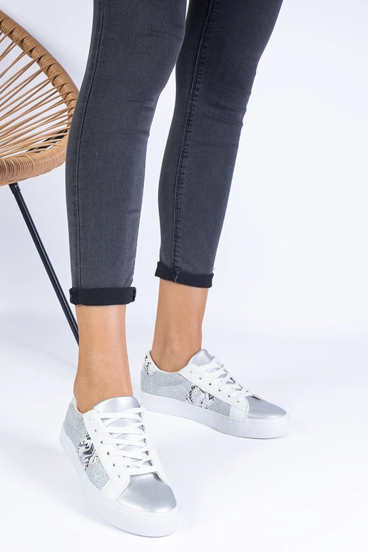 Trampki damskie srebrne ze zwierzęcym...