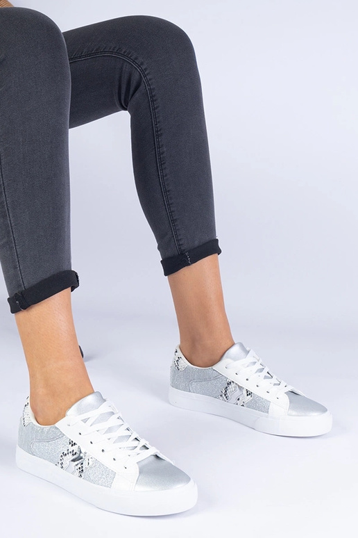 Trampki damskie srebrne ze zwierzęcym...